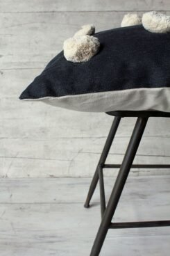 Alternative view of Pom Pom Cushion Cover - Black & Cream 45 cm x 45cm