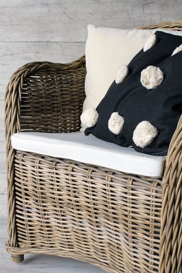 Pom Pom Cushion Cover - Black & Cream - Image 3