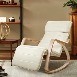 Alternative view of Fabric Rocking Armchair with Adjustable Footrest - Beige