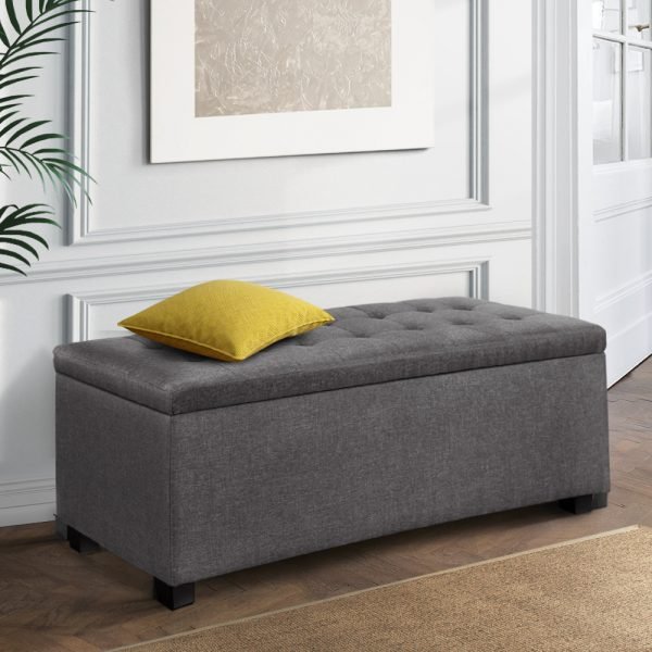 Large Fabric Storage Ottoman - Dark Grey - Image 2