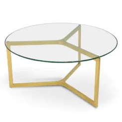 Glass Round Coffee Table Gold Base 85cm