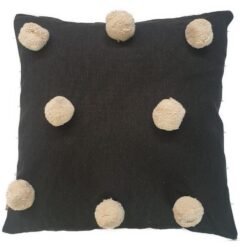Pom Pom Cushion Cover - Black & Cream 45 cm x 45cm