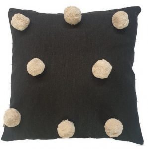 Pom Pom Cushion Cover - Black & Cream 45 cm x 45cm