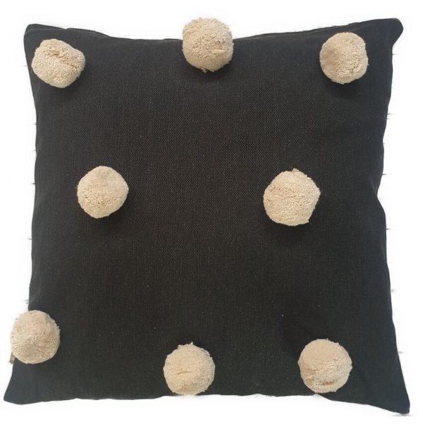 Pom Pom Cushion Cover - Black & Cream