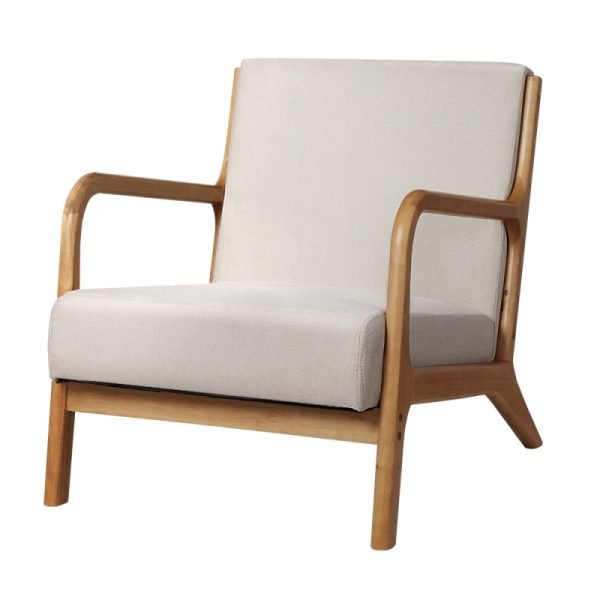 Accent Armchair - Beige Fabric Rubber Wood