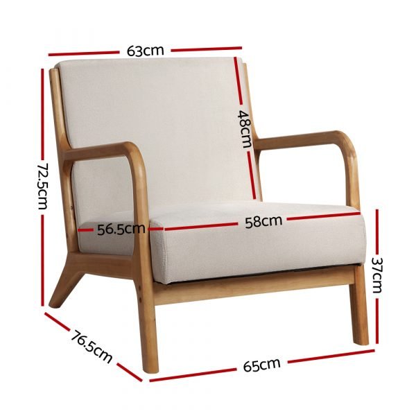 Accent Armchair - Beige Fabric Rubber Wood - Image 4