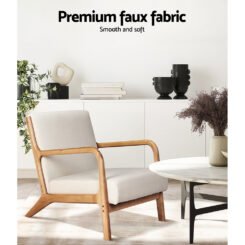 Alternative view of Accent Armchair - Beige Fabric Rubber Wood
