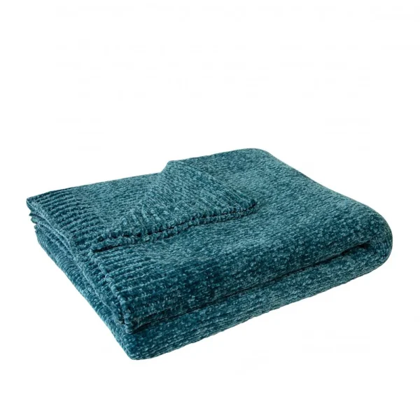 Knitted Chenille Throw Blanket - Steel Blue