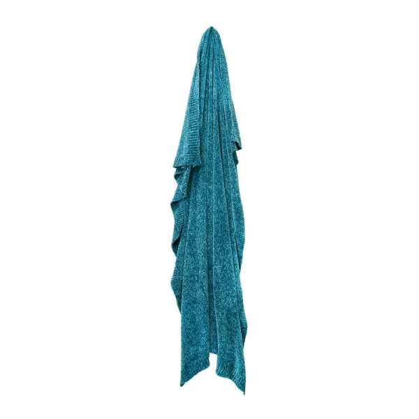 Knitted Chenille Throw Blanket - Steel Blue - Image 2