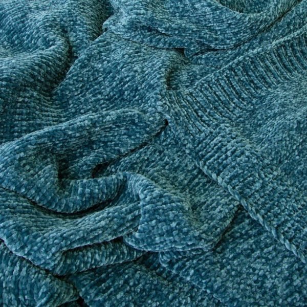 Knitted Chenille Throw Blanket - Steel Blue - Image 3