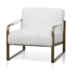 White Fur Armchair - Antique Golden Frame
