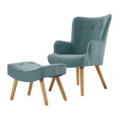 Fabric Accent Chair and Ottoman Blue