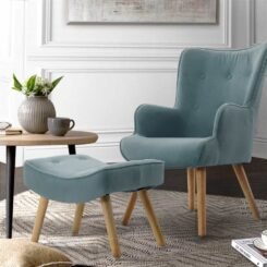 Alternative view of Fabric Accent Chair and Ottoman Blue