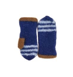 Woollen Mittens - Kids Blue Grey & Caramel