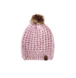 Norwegian Wool Beanie Hand Knitted Pink Faux Pom Pom