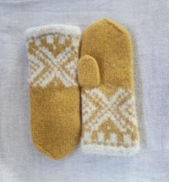 Norwegian Woollen Mittens Hand Knitted Mustard & Ivory