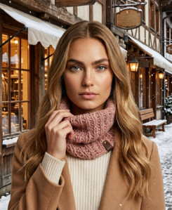 Alternative view of Norwegian Wool Snood Scarfe Hand Knitted Alpaca Dark Peach