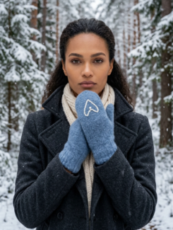 Alternative view of Woollen Mittens Denim Blue with Heart & Pearl