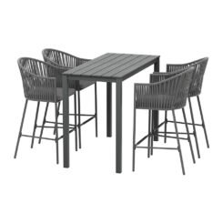 5-Piece Outdoor Bar Set Dining Table Rope Chair Set