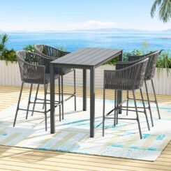 Alternative view of 5-Piece Outdoor Bar Set Dining Table Rope Chair Set