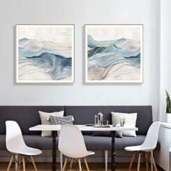 Alternative view of Wall Art 70cmx70cm Blue Mountain 2 Set Gold Frame Canvas