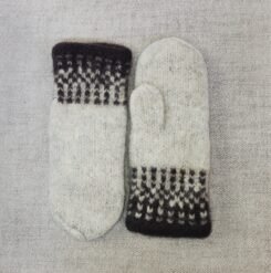 Woollen Mittens Hand Knitted Light Grey & Charcoal