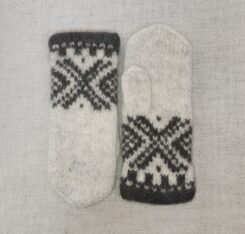 Norwegian Woollen Mittens Hand Knitted Light Grey + Charcoal Marius Design
